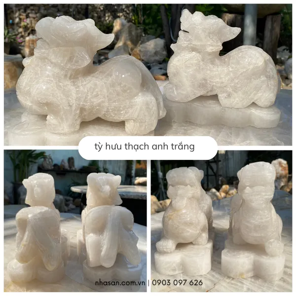 Tỳ hưu thạch anh trắng THD07 nặng 4.62kg, kích thước: cao 12cm x dài 17cm x ngang 6.5cm