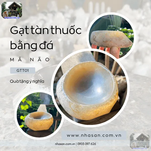 Gạt tàn thuốc bằng đá mã não GTT01 nặng 560gr, kích thước 10x12cm