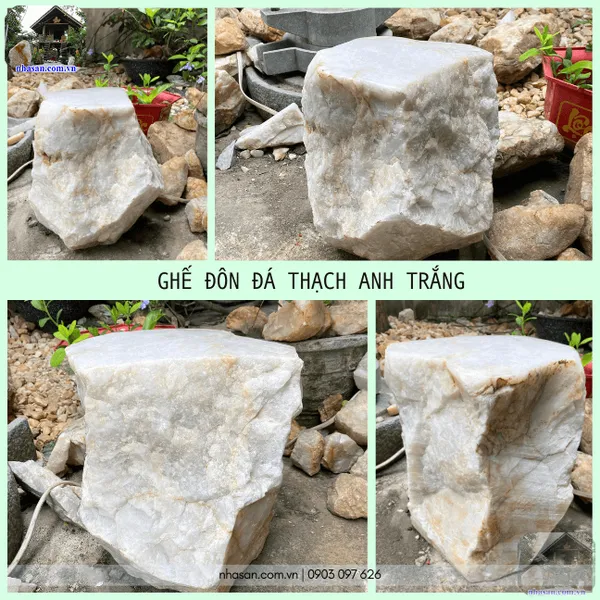 Ghế đôn đá thạch anh trắng nặng 80kg thanh lộc không gian, gia tăng vượng khí