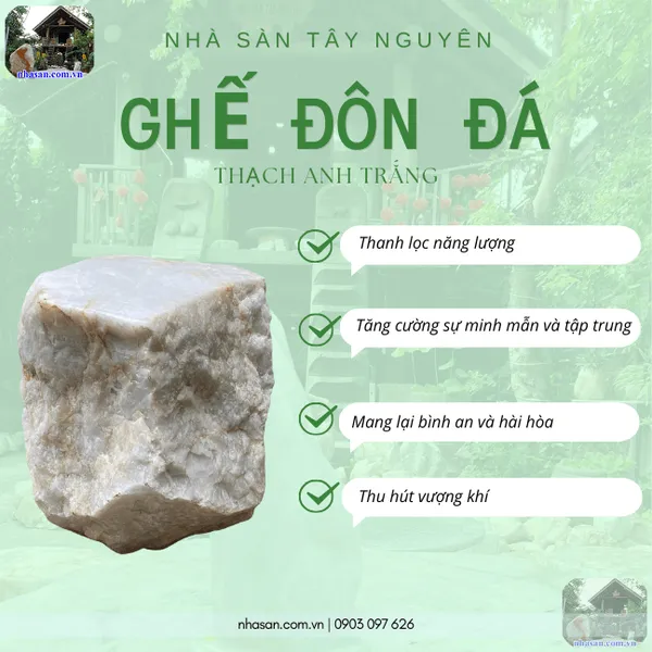Ghế đôn đá thạch anh trắng nặng 80kg thanh lộc không gian, gia tăng vượng khí