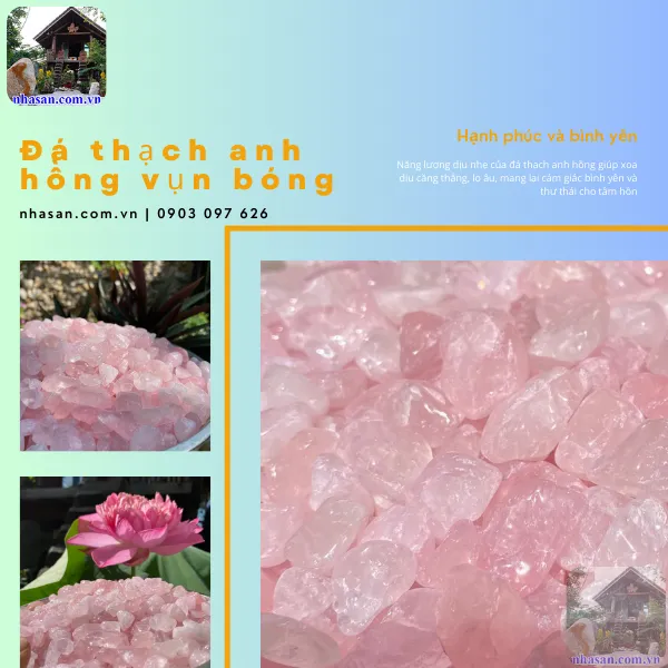 Đá thạch anh vụn hồng mài bóng
