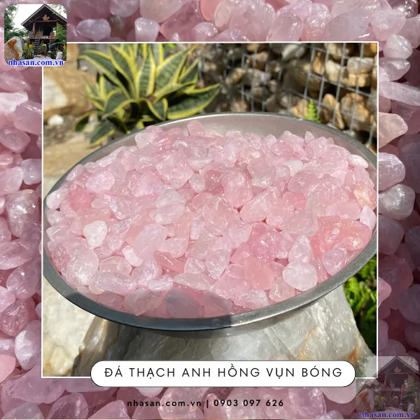 Đá thạch anh vụn hồng mài bóng