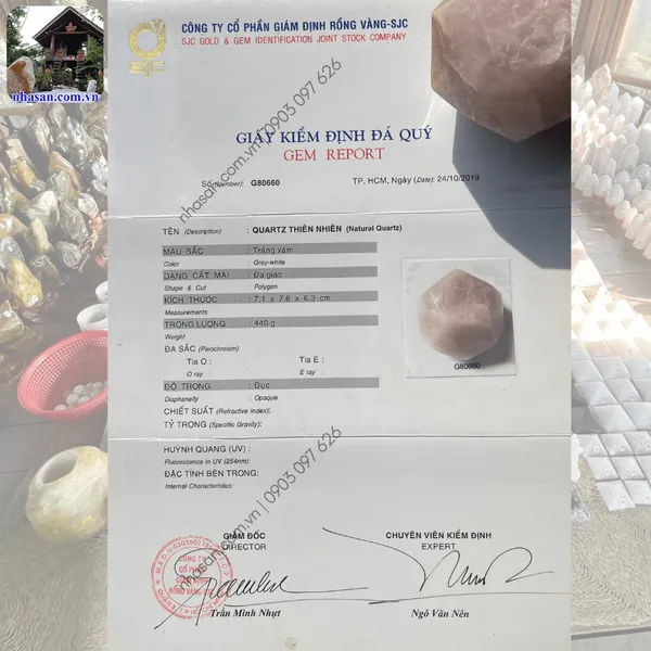 Thạch anh hồng 12 mặt QC1344 nặng 25,8kg, đường kính 27,5cm
