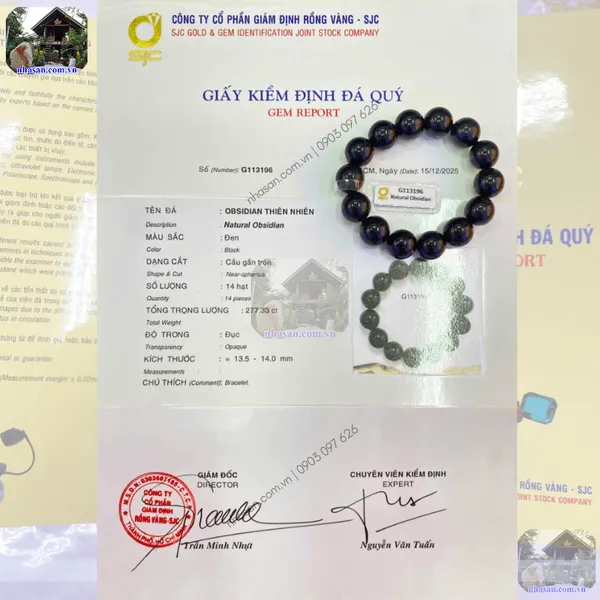 Vòng tay đá núi lửa obsidian 16ly