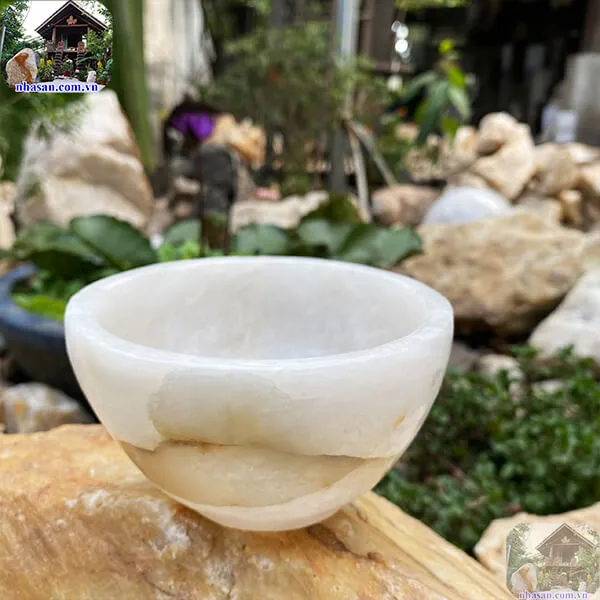 Chén đá thạch anh trắng 640gr-12cm B54