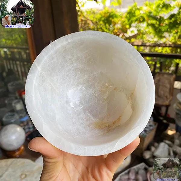 Chén đá thạch anh trắng 640gr-12cm B54