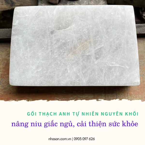 Gối thạch anh trắng G08 nặng 7.4kg, kích thước: cao 5cm x rộng 18.5cm x dài 28cm