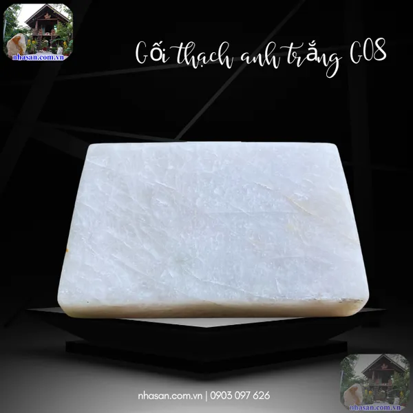 Gối thạch anh trắng G08 nặng 7.4kg, kích thước: cao 5cm x rộng 18.5cm x dài 28cm