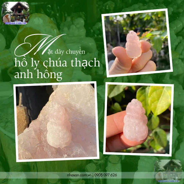 Mặt dây chuyền hồ ly chúa thạch anh hồng nặng 7gr, cao 3.3cm x ngang 1.8cm - MDC29