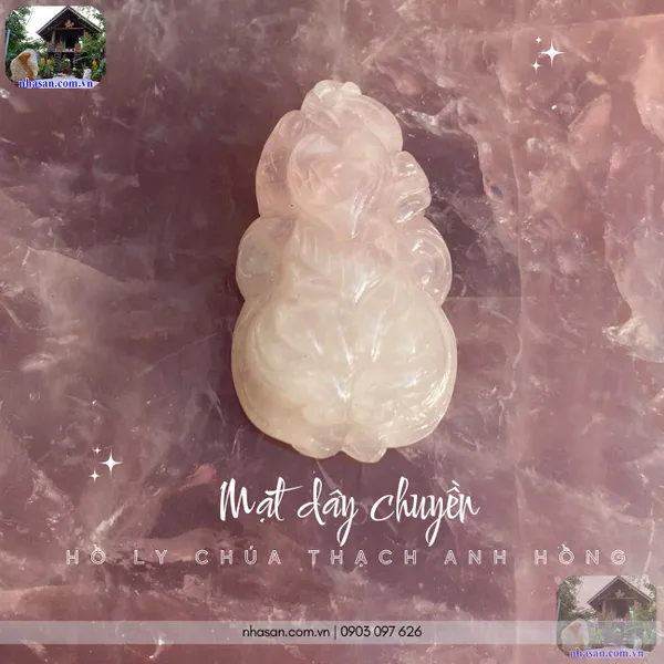 Mặt dây chuyền hồ ly chúa thạch anh hồng nặng 7gr, cao 3.3cm x ngang 1.8cm - MDC29