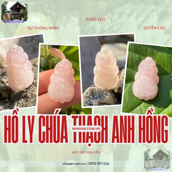 Mặt dây chuyền hồ ly chúa thạch anh hồng nặng 7gr, cao 3.3cm x ngang 1.8cm - MDC29