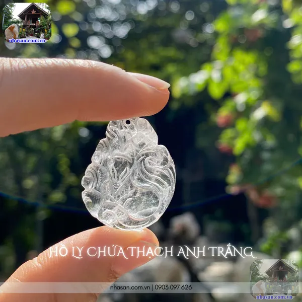Mặt dây chuyền hồ ly chúa thạch anh trắng nặng 6gr, cao 3.1cm x ngang 2.3cm - MDC22