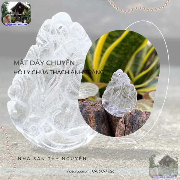 Mặt dây chuyền hồ ly chúa thạch anh trắng nặng 6gr, cao 3.1cm x ngang 2.3cm - MDC22
