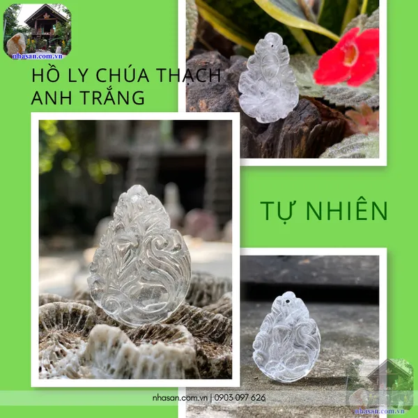 Mặt dây chuyền hồ ly chúa thạch anh trắng nặng 6gr, cao 3.1cm x ngang 2.3cm - MDC22