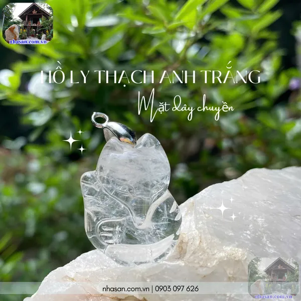 Mặt dây chuyền hồ ly thạch anh trắng nặng 8gr, cao 3cm x ngang 2.2cm - MDC18
