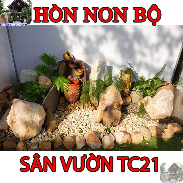 Trang trí hòn non bộ sân vườn bằng đá tự nhiên trấn giữ khí lành TC21
