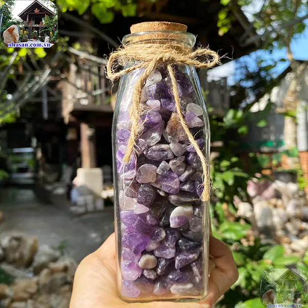Lọ đá thạch anh vụn tím - Lọ đá may mắn và tài lộc