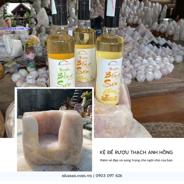 Kệ để rượu thạch anh hồng KR06 nặng 9.8kg, kích thước: cao 13cm x ngang 22cm x dày 20cm