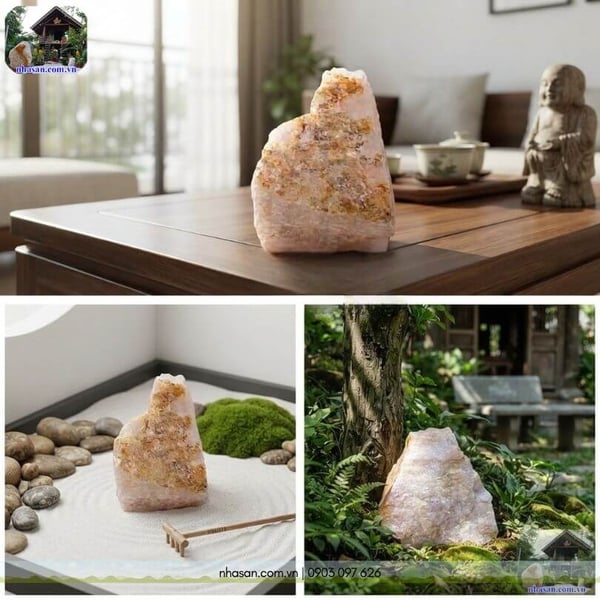 Khối đá thạch anh hồng thô K294 nặng 4.92kg