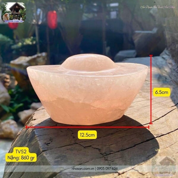 Kim nguyên bảo thạch anh hồng TV52 860gr, dài 12.5cm x rộng 8cm x cao 6.5cm