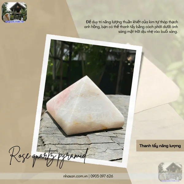 Kim tự tháp thạch anh hồng 1kg, cao 8cm x ngang 10cm - T738 
