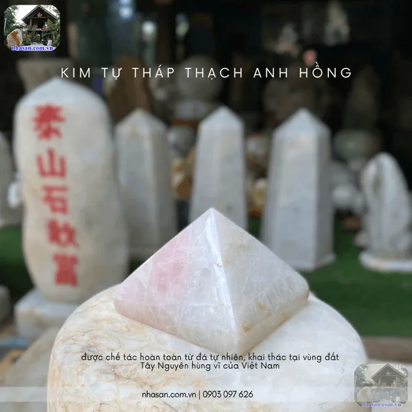 Kim tự tháp thạch anh hồng 1kg, cao 8cm x ngang 10cm - T738 
