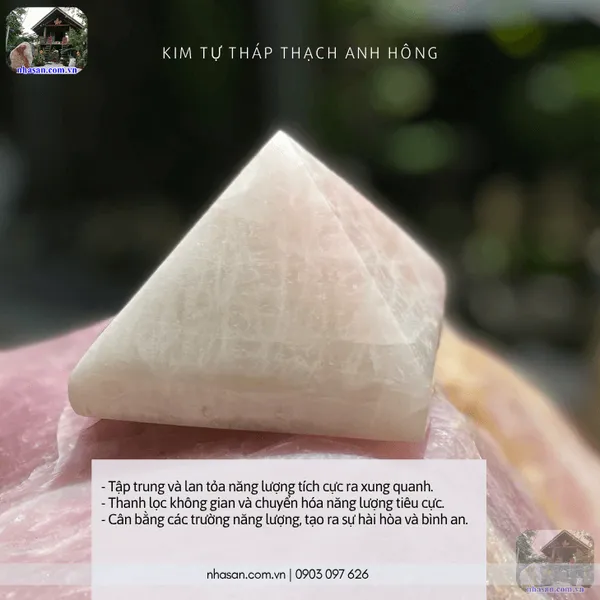 Kim tự tháp thạch anh hồng 1kg, cao 8cm x ngang 10cm - T738 