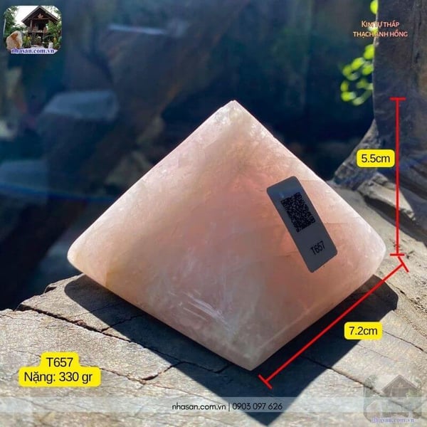 Kim tự tháp thạch anh hồng T657, 330gr, cao 5.5cm x ngang 7.2cm
