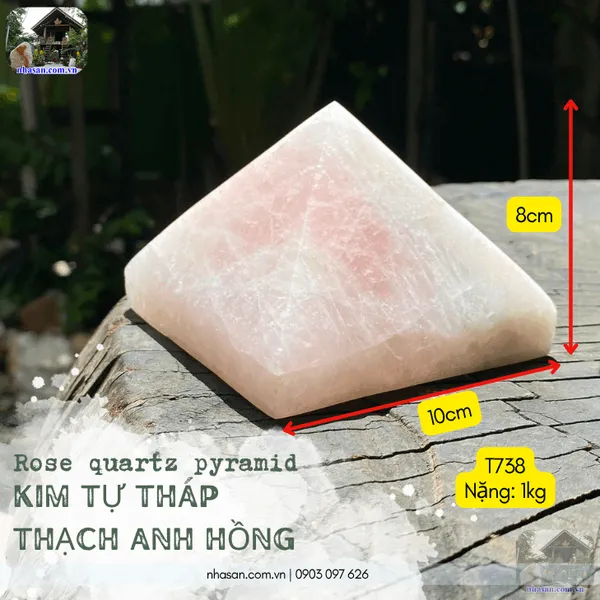 Kim tự tháp thạch anh hồng 1kg, cao 8cm x ngang 10cm - T738 