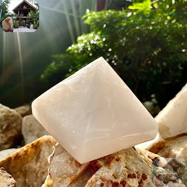 Kim tự tháp đá thạch anh trắng 1.1kg, cao 8cm x ngang 10.2cm - T630
