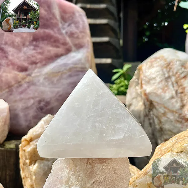 Kim tự tháp thạch anh trắng 1.06kg, cao 8cm x ngang 10.2cm - T645