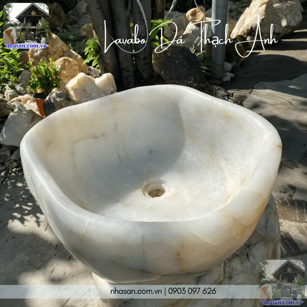 Lavabo đá thạch anh nặng 21kg, dài 40cm x rộng 37cm x cao 15cm - RM04