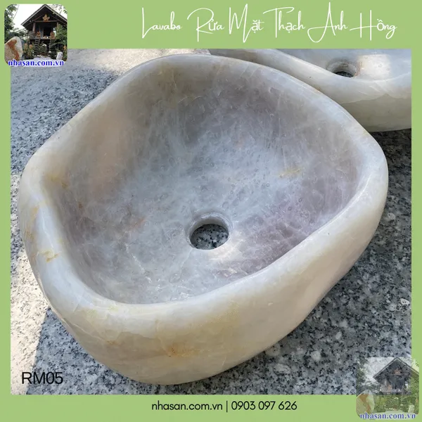 Lavabo rửa mặt thạch anh hồng nặng 16.5kg, dài 35cm x rộng 34cm x cao 15cm - RM05