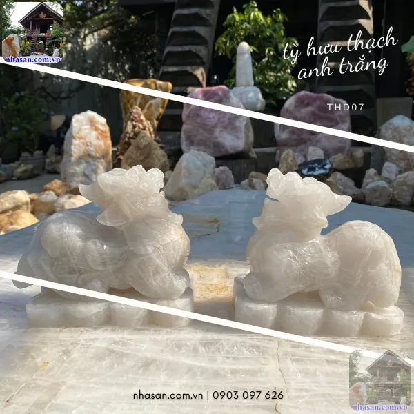 Tỳ hưu thạch anh trắng THD07 nặng 4.62kg, kích thước: cao 12cm x dài 17cm x ngang 6.5cm