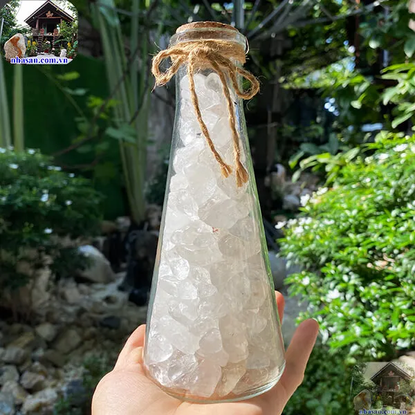 Lọ đá thạch anh vụn trắng - Lọ đá phong thủy năng lượng để bàn