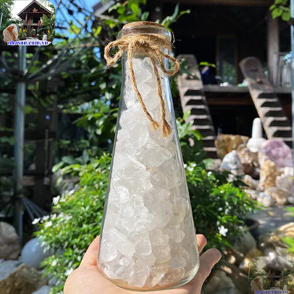 Lọ đá thạch anh vụn trắng - Lọ đá phong thủy năng lượng để bàn