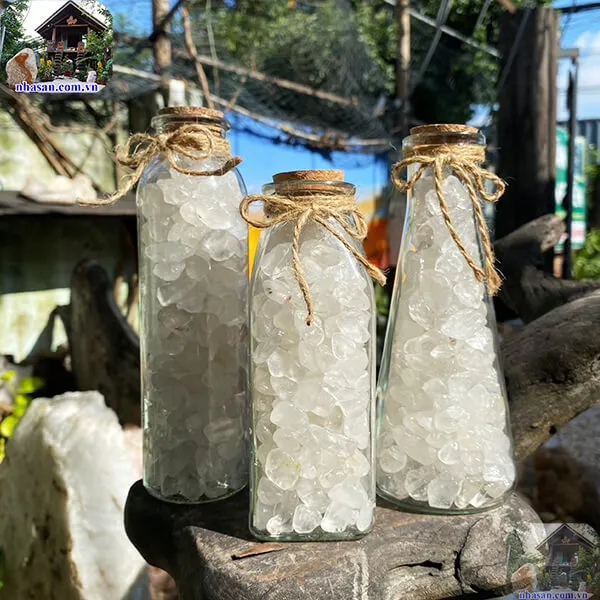 Lọ đá thạch anh vụn trắng - Lọ đá phong thủy năng lượng để bàn
