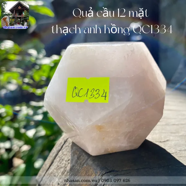 Quả cầu 12 mặt thạch anh hồng QC1334 nặng 380gr, đường kính 7.5cm