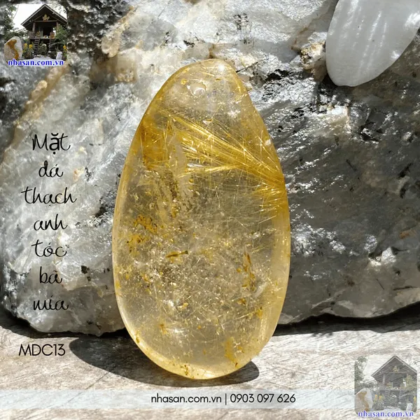Mặt đá thạch anh tóc bã mía nặng 7gr, cao 3.1cm x ngang 1.8cm - MDC13