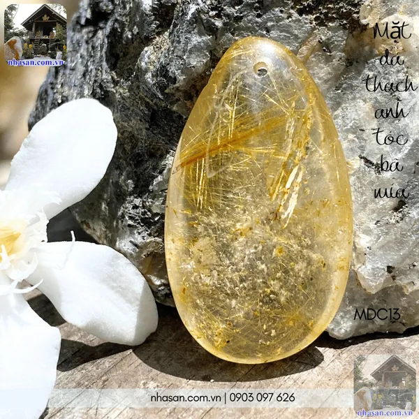 Mặt đá thạch anh tóc bã mía nặng 7gr, cao 3.1cm x ngang 1.8cm - MDC13