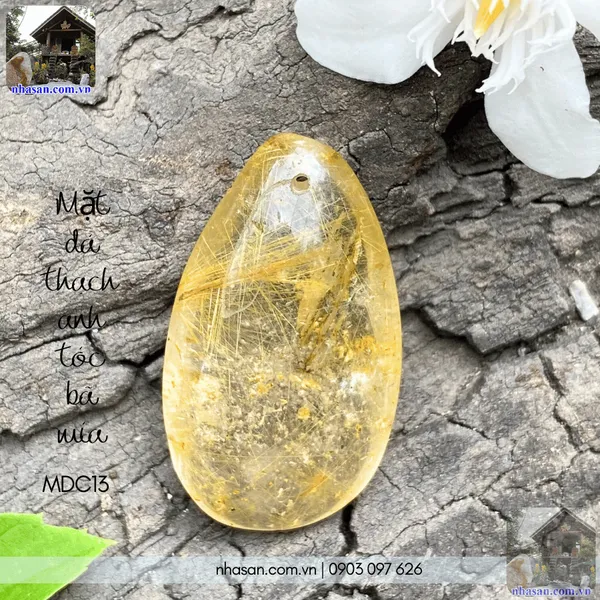 Mặt đá thạch anh tóc bã mía nặng 7gr, cao 3.1cm x ngang 1.8cm - MDC13