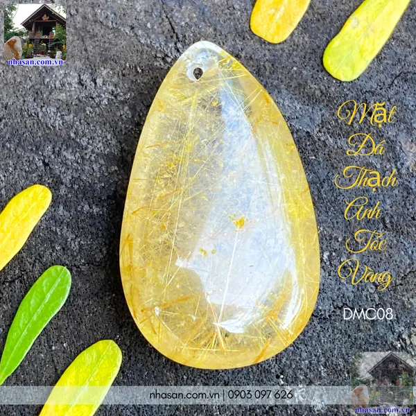 Mặt đá thạch anh tóc vàng nặng 9gr, cao 3.2cm x ngang 2cm - MDC08