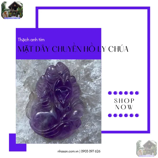 Mặt dây chuyền hồ ly chúa thạch anh tím nặng 3gr, cao 2.7cm x ngang 2cm - MDC21