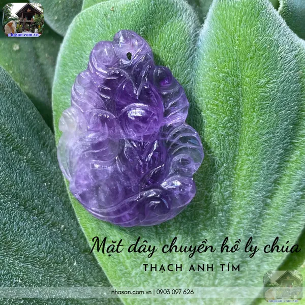 Mặt dây chuyền hồ ly chúa thạch anh tím nặng 3gr, cao 2.7cm x ngang 2cm - MDC21