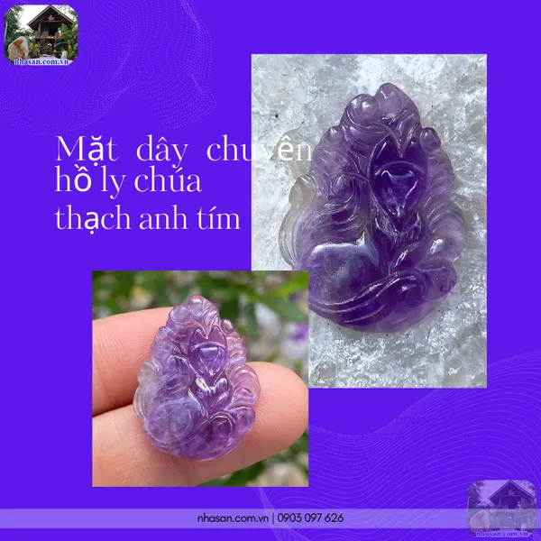 Mặt dây chuyền hồ ly chúa thạch anh tím nặng 3gr, cao 2.7cm x ngang 2cm - MDC21