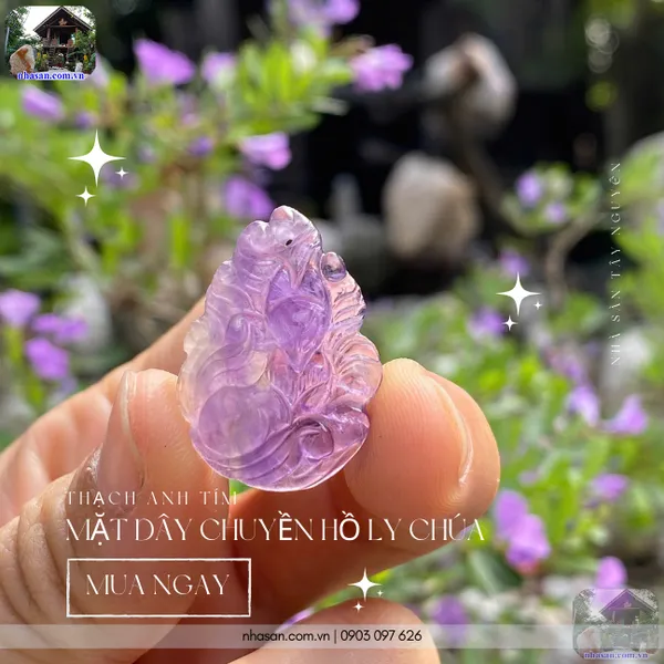 Mặt dây chuyền hồ ly chúa thạch anh tím nặng 3gr, cao 2.7cm x ngang 2cm - MDC21