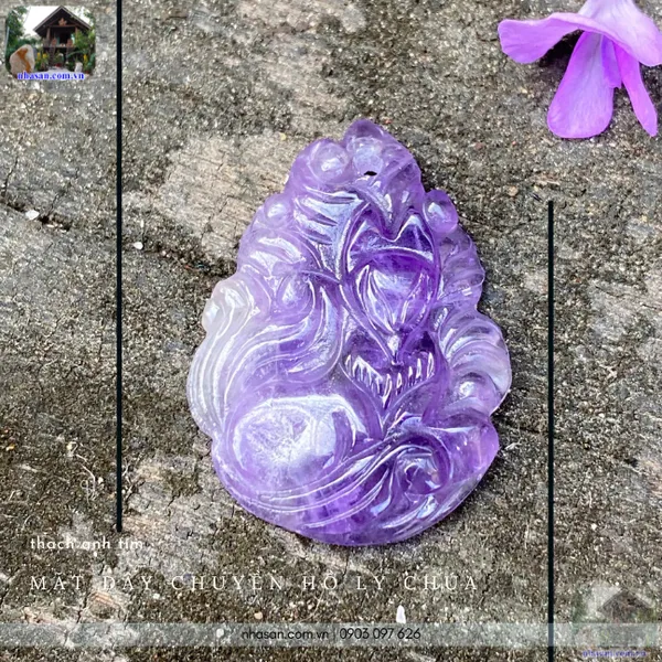 Mặt dây chuyền hồ ly chúa thạch anh tím nặng 3gr, cao 2.7cm x ngang 2cm - MDC21