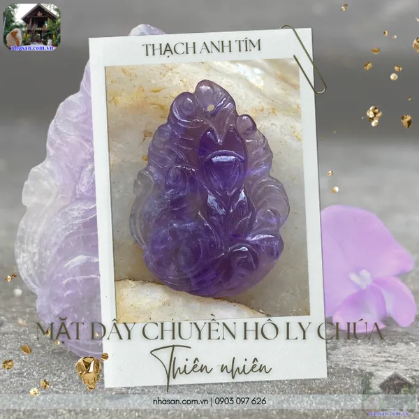 Mặt dây chuyền hồ ly chúa thạch anh tím nặng 3gr, cao 2.7cm x ngang 2cm - MDC21