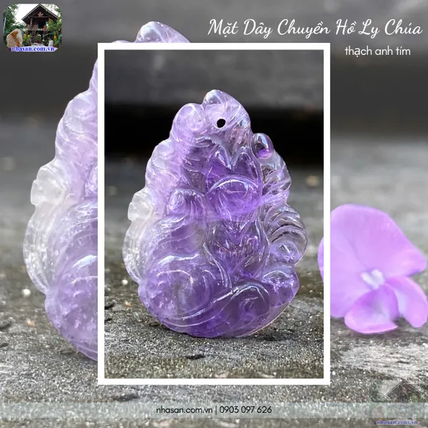 Mặt dây chuyền hồ ly chúa thạch anh tím nặng 3gr, cao 2.7cm x ngang 2cm - MDC21