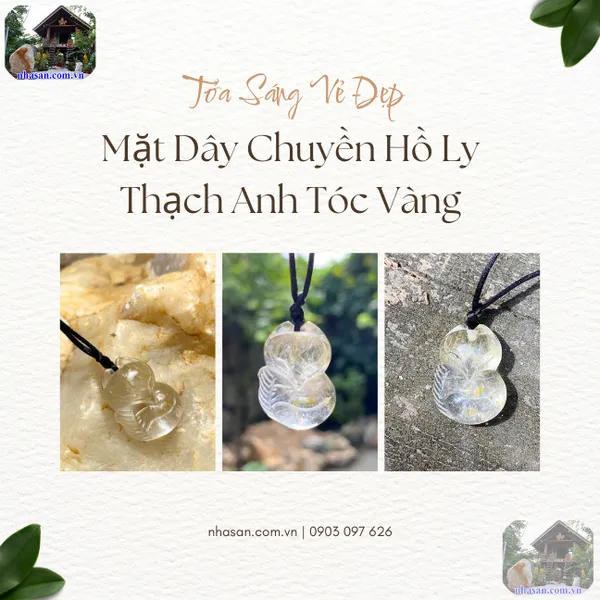 Mặt dây chuyền hồ ly thạch anh tóc vàng nặng 8gr, cao 2.7cm x ngang 2cm - MDC26